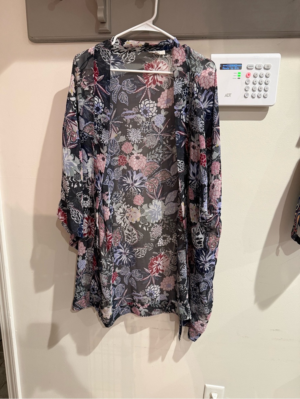 LOFT Black Floral Sheer Open Kimono